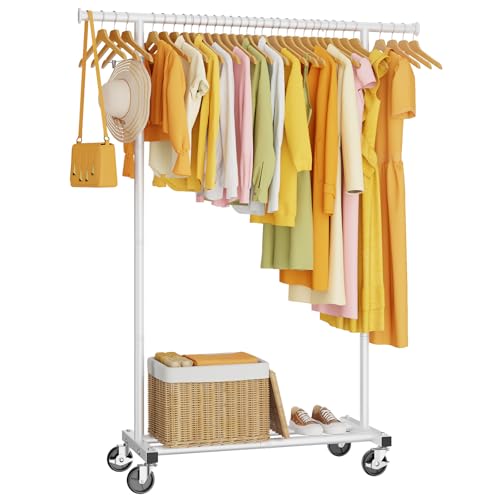 HYSEYY Clothes Rack, Clothing Rack for Hanging Clothes, Rolling Garment Rack Sturdy Coat Rack Portable Wardrobe Rack Metal Closet Rack for Bedroom Laundry Living Room, White - color: White