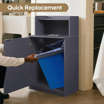 Restaurant Trash Can Cabinet, Commercial Trash Cans 32 Gallon Wooden Trash Can and Garbage Receptacle with Tray Holder, Door, Large Trash Bin for Restaurant, Cafeteria, Kitchen, Office, School, Grey - color: Gray
