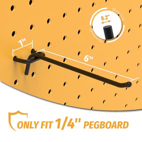 HUHOLE 25 Pack 6 Inch Black Pegboard L Hooks for 1/4 Inch Pegboard - size: 6 Inch