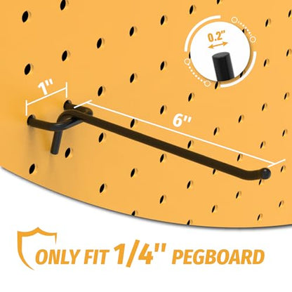 HUHOLE 25 Pack 6 Inch Black Pegboard L Hooks for 1/4 Inch Pegboard - size: 6 Inch