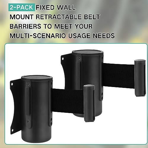 Zonon 2 Pieces Wall Mounted Retractable Belt Barrier Wall Mount Caution Belt with 10 Feet Black Belt Crowd Control Barriers Rope Safety Barriers for Indoor Outdoor Retail Grocery Store Stadium