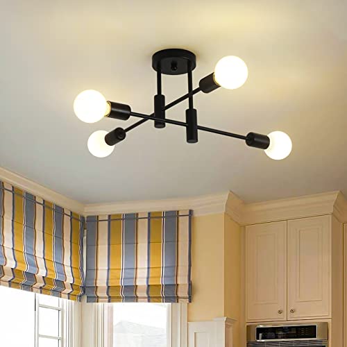 Garwarm 4-Light Sputnik Semi Flush Mount Ceiling Light, Matte Black Fixture - color: 4-Lights,Black