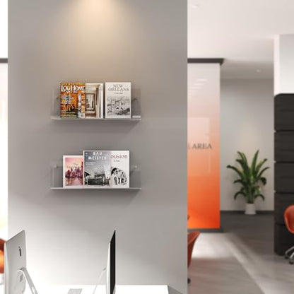 Acrylic Magazine Holder, 2 Pack Hanging Bookshelf Magazine Rack, Wall Mounted Floating Brochure Display for Waiting Room, Office, Home (Clear, 17 Inch) - color: Clear, size: 17 Inch