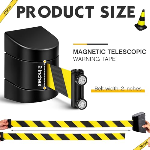 Landical 6 Pack 16.4 ft Magnetic Wall Mount Retractable Belt Magnetic Crowd Control Safety Retractable Wall Barrier with ABS Case, Safety Barrier for Grocery Retail Store (Yellow Black Rope) - color: Yellow Black Rope