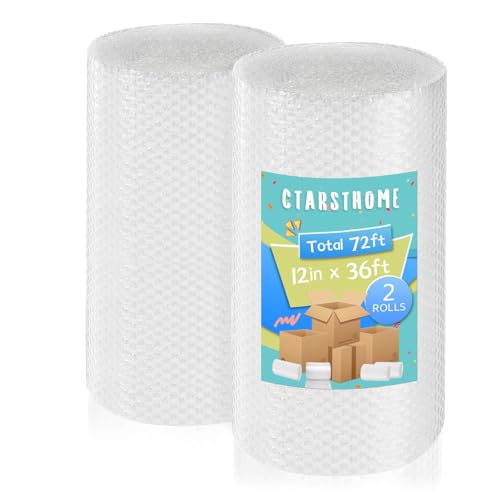 2 Pack-12inchx72ft Total 3/16" Air Bubble Cushioning Wrap Roll, Bubble Wrap for Protection Packaging Mailers, Nylon Wrap Rolls Moving Cushioning Supplies for Moving/Insulation, Perforated Every 12”