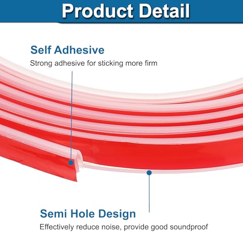 PATIKIL Silicone Weather Stripping Door Seal, 9.8 ft D Shape Weather Stripping Self Adhesive Door Seal Strip for Door Frame, Window Sealing, Large Gap, 15/32" Wx5/128 Tx15/64 H, Clear/Red - size: 9.8 ft Long, 15/32"Wx5/128"Tx15/64"H