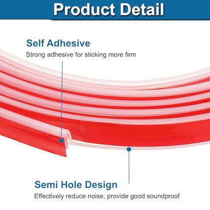 PATIKIL Silicone Weather Stripping Door Seal, 19.7 ft D Shape Weather Stripping Self Adhesive Door Seal Strip for Door Frame, Window Sealing, Large Gap, 15/32" Wx5/128 Tx15/64 H, Clear/Red - size: 19.7 ft Long, 15/32"Wx5/128"Tx15/64"H