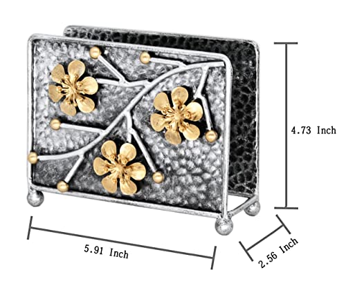 OwlGift Sakura Napkin Holder, Cherry Blossom Design Metal Freestanding Tissue Dispenser Organizer Iron Tabletop Paper Napkin Holder Stand for Home Kitchen Restaurant Picnic Party, Silver - color: V Silver