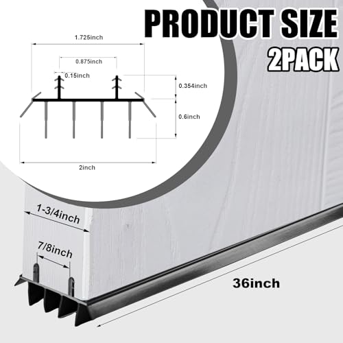 Pushglossy 2 Pcs Door Bottom Seal with Vinyl Fins Threshold Strip,Black - color: Black