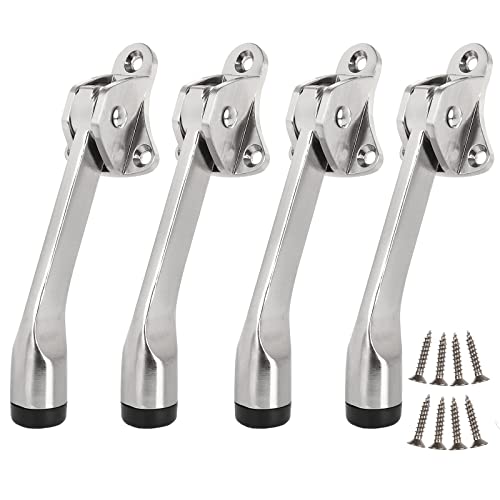 4 Pack Kickdown Door Stop, Commercial Heavy Duty Door Stops for Bottom of Door, Kickstand Door Stopper with Rubber Tip and Spring Lever, Adjustable, Easy to Kick Down Door Stoppers and Release - color: Silver - 4 Pack