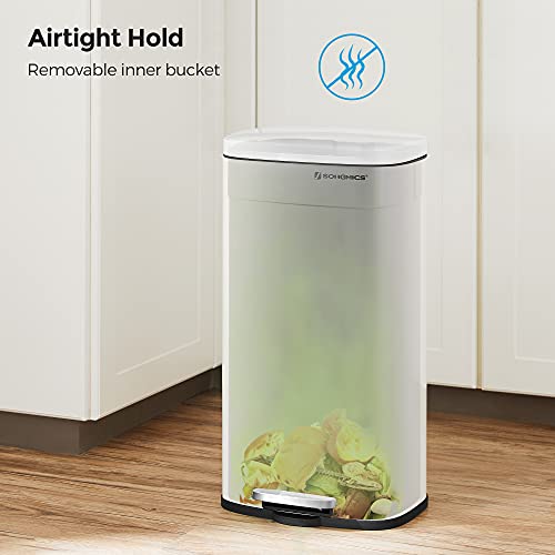 SONGMICS 8 Gallon (30 L) Trash Can, Stainless Steel, Step-On Pedal - color: White, size: 8 Gal.