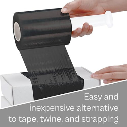 PSBM Dark Black Mini Stretch Wrap with Plastic Handle 5" x 1000' 12 Rolls - color: Black, size: 5 Inch
