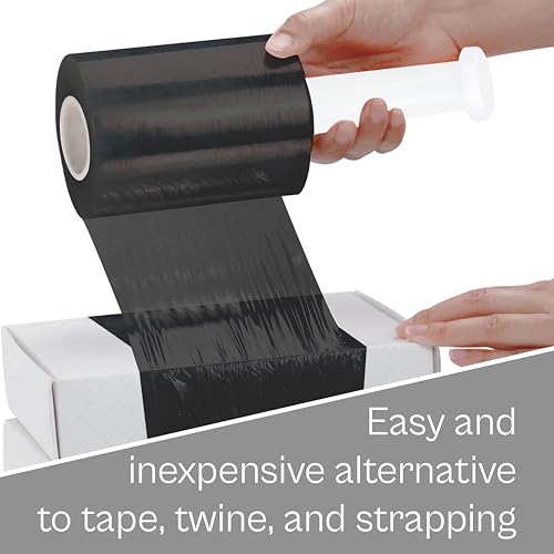 PSBM Dark Black Mini Stretch Wrap with Plastic Handle 5" x 1000' 12 Rolls - color: Black, size: 5 Inch