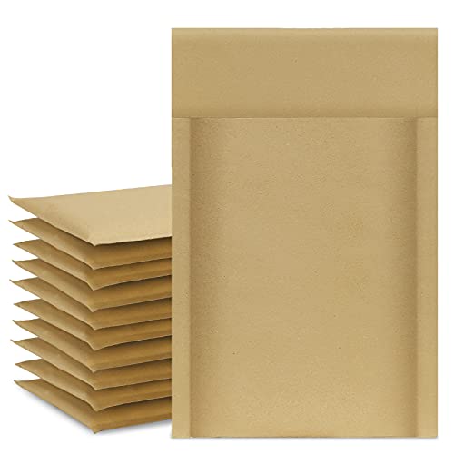 UCGOU Natural Kraft Bubble Mailers 4x8 Inch 50 Pack Brown Usable Size 4x7 Padded Envelope #000 Small Business Package Self Sealing Tear Resistant Boutique Bulk Shipping Bag for Jewelry Makeup Supplies - size: 4x8" 50PC