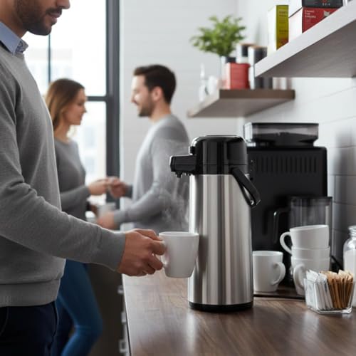TrueCraftware- 3.0 Liter/ 101 oz Push Button Coffee Airpot Stainless Steel Body Glass Lined - Hot Beverage Coffee Chocolate Juice Tea Drinks Dispenser Ideal for Large Crowds for Any Occasion - size: 101.4 Ounces
