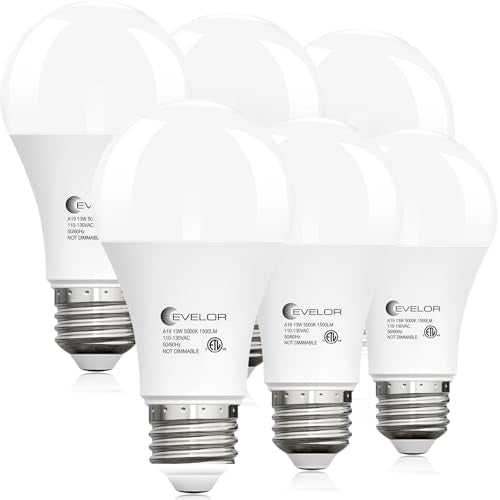evelor 6-Packs A19 LED Light Bulbs,100 Watt Equivalent Daylight 5000K Bright Bulbs Efficient 13W,1500 Lumens E26 Base, Non-Dimmable, 15000-Hour Lifespan for Bedroom, Living Room, Office - color: Daylight 5000k, size: 6 Pcs