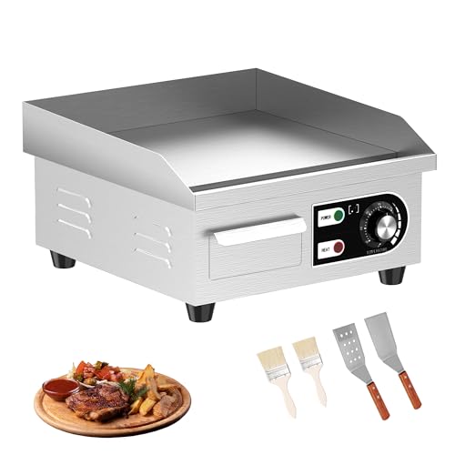 14’’ Commercial Electric Griddle - Electric Cast Iron Griddle w/Stainless Steel Material and Non-Stick, 110V Commercial Griddle w/ 1/2" Thick Iron Cooking Plate for Indoor and Restaurant - size: 14 INCH