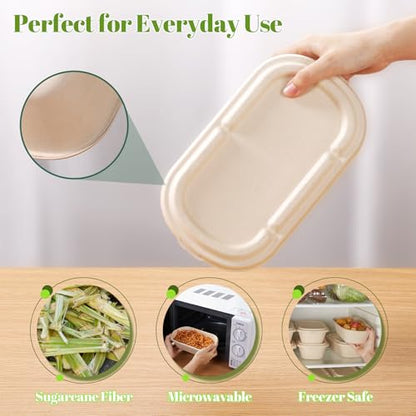 [100% Eco-Friendly] 34 oz Disposable Food Containers with Lids – Sugarcane Pulp Take Out Containers, Biodegradable Lunch Box, Compostable and Microwave Safe To-Go Boxes for Meal Prep – Pack of 50 - size: 34 OZ