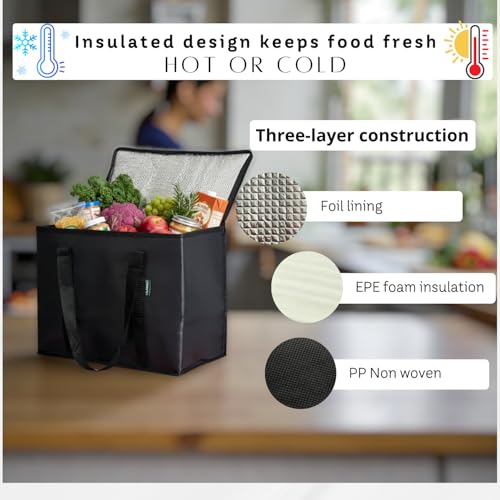 2-Pack Insulated Reusable Grocery Bags – Large Cooler Tote for Cold & Hot Food, Stays Upright, Durable, Foldable for Travel and Delivery - color: Cooler Bag