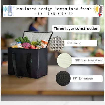 2-Pack Insulated Reusable Grocery Bags – Large Cooler Tote for Cold & Hot Food, Stays Upright, Durable, Foldable for Travel and Delivery - color: Cooler Bag