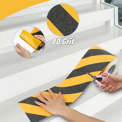 Oleitodh 2 in x 60 ft Anti-Slip Tape for Stairs, Black/Yellow, 80 Grit - color: Black Yellow, size: 2 in x 60 ft