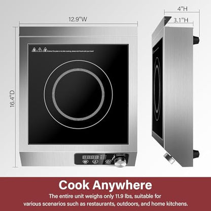 1800W Commercial Induction Cooktop with Knob and LCD