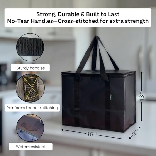 2-Pack Insulated Reusable Grocery Bags – Large Cooler Tote for Cold & Hot Food, Stays Upright, Durable, Foldable for Travel and Delivery - color: Cooler Bag