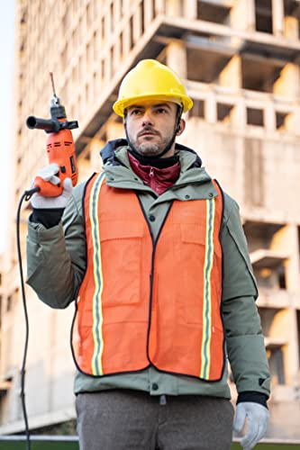 Dazonity High Visibility Reflective Safety Vest, Durable Mesh,High Visibility Reflective Strips, Fit for Men & Women, Work, Construction,Cycling, Surveyor - color: Orange-1pack