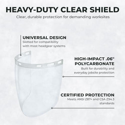 Cap Style Headgear with 2 Clear Tapered Face Shield Visors – Adjustable Headgear with 9" x 15.5" Wraparound PETG Shields – ANSI Z87.1 Safety Face Shield for Grinding, Cutting and Welding - color: Clear, 3 Pack a
