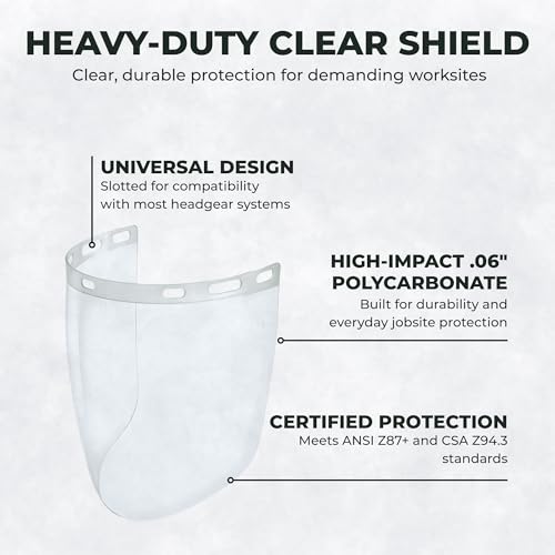 2 Pack Clear Tapered Face Shield Visors – 9" x 15.5" Wraparound Safety Shields – High Visibility Replacement Visors for Headgear – ANSI Z87.1 - color: Clear, 2 Pack Tapered