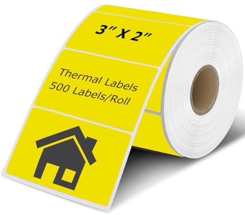 3" x 2" Thermal Labels Stickers Yellow, Thermal Printer hipping Stickers, Multipurpose Inventory Self-Adhesive Direct Thermal Label for Small Business (500 Labels/Roll) - color: Yellow, size: 3" x 2"