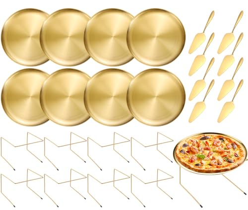 GRETJOB 24 Pcs Pizza Display Stands for Party Pizza Pan Riser Stand Set - color: Gold 8Pcs