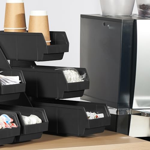 CURTA Black Self Serve Condiment Bin Stand Set, 3-Tier Stand with 6 Bins, 20" D x11.5" W x 14" H, Coffee Bar Beverage Station - size: 3 BINS(2 Pack)