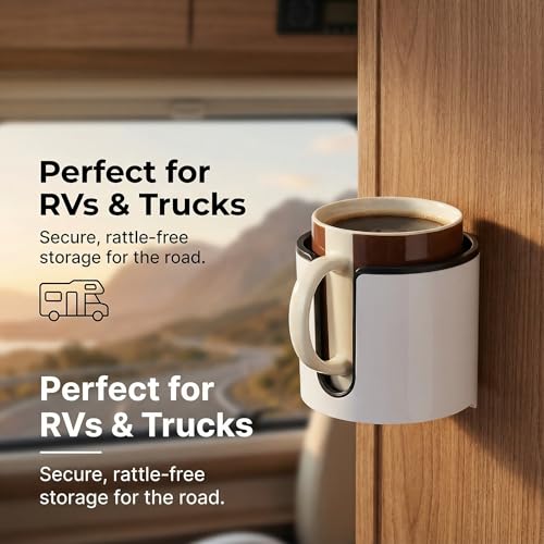 Wall Mounted Cup Holder,Large Size for Cups,Mugs and Cans.(White)