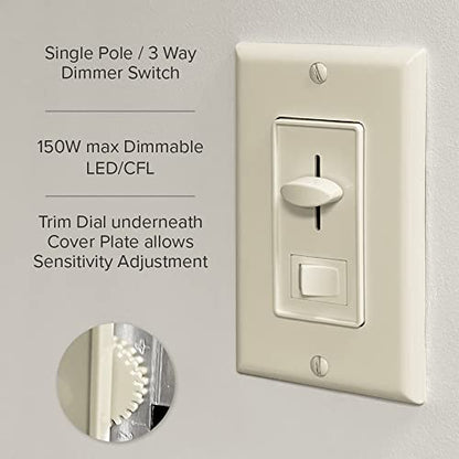 Maxxima LED Dimmer Electrical Light Switch, Ivory, 3-Way/Single Pole Use - color: Ivory