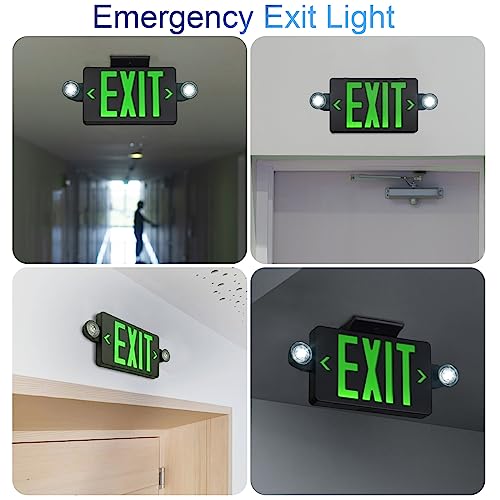 GZRUIYANG Black Housing Exit Sign with Emergency Lights Green, LED Emergency Exit Light with Battery Backup, UL 924 Certified, AC 120/277V, Commercial Emergency Lights Combo for Business - 4 Pack - color: Black Housing Green Letter, size: 4 Pack