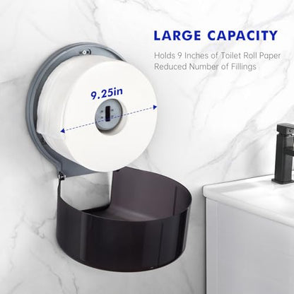 Kordory Wall Mount Toilet Paper Holder, 9" Jumbo Toilet Paper Roll Holder - color: Black