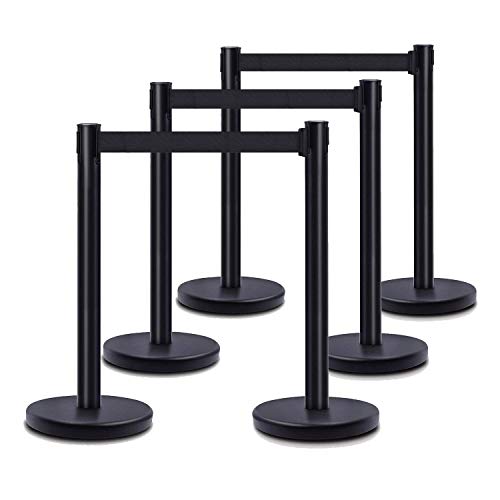 DuraSteel Retractable Belt Stanchion Posts 6-Pack - 6.5ft Crowd Control Barriers - Metal Line Dividers for Restaurants, Banks, Airports, Events - Indoor/Outdoor Queue Rope Barriers - color: Black Belt, style: Black Stanchion 6 Pieces Set