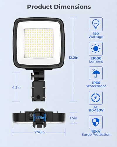 150W LED Parking Lot Light, 21000LM LED Dusk to Dawn Street Light 6500K