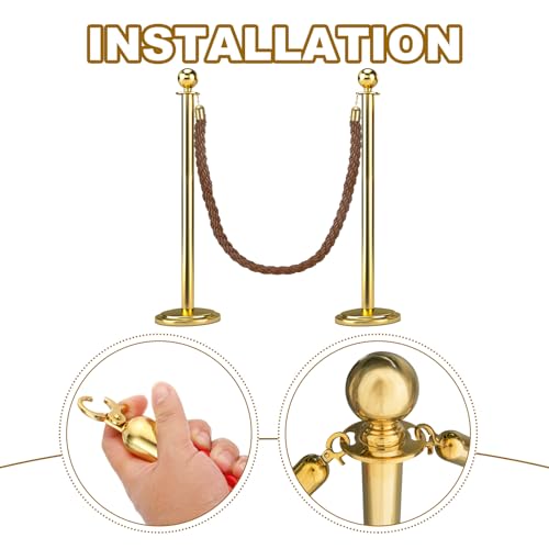 MECCANIXITY Twisted Stanchion Rope 5 Ft/1.5 M, Barrier Rope Twisted Post Ropes with Snap Hooks for Posts Stands Queue Divider Crowd Control, Coffee Golden - color: Coffee Golden, size: 5 Ft