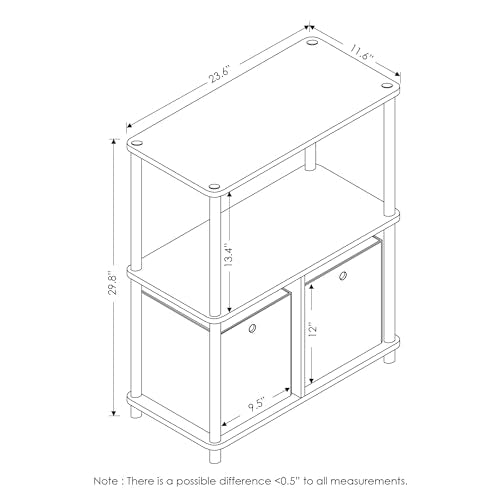 Furinno TURN-N-TUBE Storage Shelves Set of 2, 3-Tier Toolless Book Shelf with Storage Bins, Display Shelf, for Organization and Storage, Living Room, Garage, Home Office, Dark Cherry - color: Dark Cherry, size: 3-Tier with Bin (Set of 2)