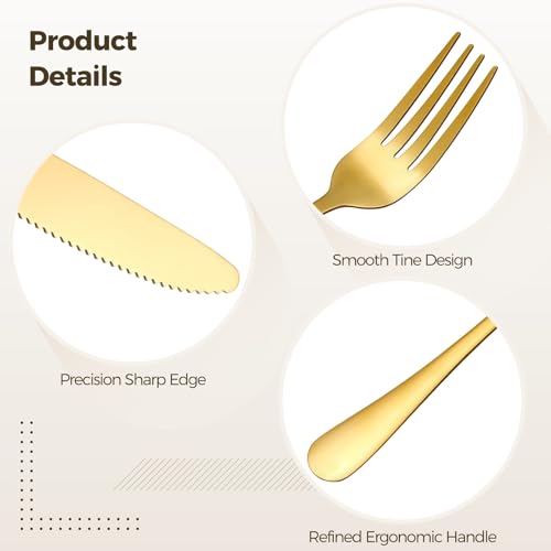 100 Pcs Gold Silverware Set - Includes 50 Forks and 50 Knives - Stainless Steel Forks and Knives Flatware Tableware Cutlery Set for Wedding Dinner Party Restaurant Holiday Party