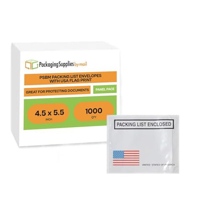 PSBM Bulk 1000 Pack 4 1/2" x 5 1/2" Back Loading Packing List Envelopes, Self-Adhesive USA Panel for E-Commerce Orders - size: 4.5 Inch x 5.5 Inch USA / Back Side Load
