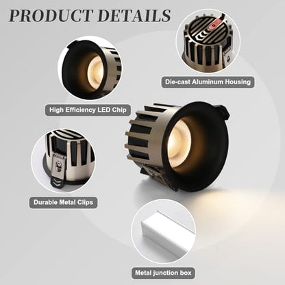 3 Inch LED Recessed Lights, Dimmable, 3CCT, CRI98, Trimless Ceiling Light - color: Black-Gold, size: 3 Inch-6 Pack