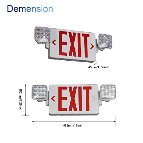 TANLUX Red Exit Sign With Emergency Lights, LED Light With Battery Backup, UL Listed, AC 120/277V, Commercial Combo for Business - 2 Pack - color: White Housing+Red Letter, size: 2 Pack