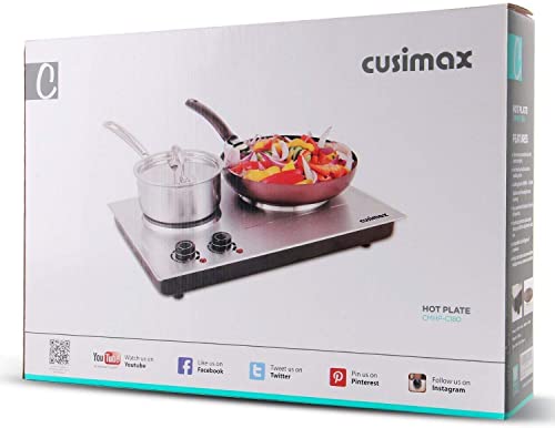 CUSIMAX 1800W Double Hot Plate, Stainless Steel Silver Countertop Burner Portable Electric Double Burners Electric Cast Iron Hot Plates Cooktop, Easy to Clean, Upgraded Version C180N - color: Silver, size: Double