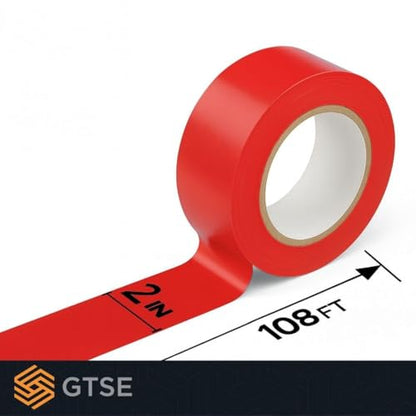 GTSE - Red Vinyl PVC Floor Tape 2 inch x 108ft Safety Marking Tape - color: Red, size: 2" x 108 ft