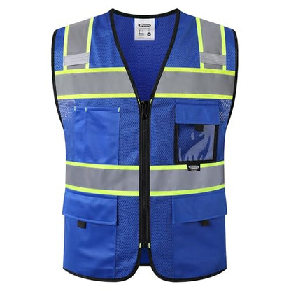 JKSafety Safety Vest for Men Women Hi Vis Relfective Vest with Pockets High Visibility Meet ANSI Standard - color: 331-blue, size: 3X-Large