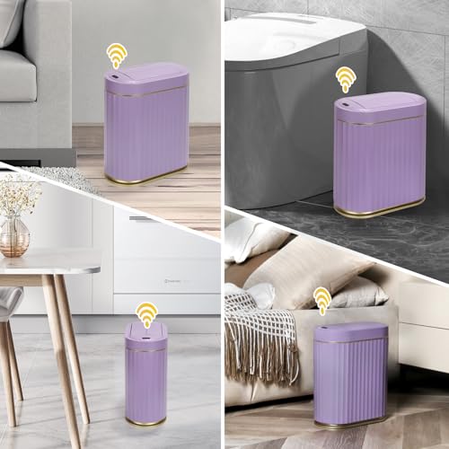 ELPHECO Motion Sensor Bathroom Trash Can with Lid 2 Gal Automatic Trash Can - color: Purple Gold