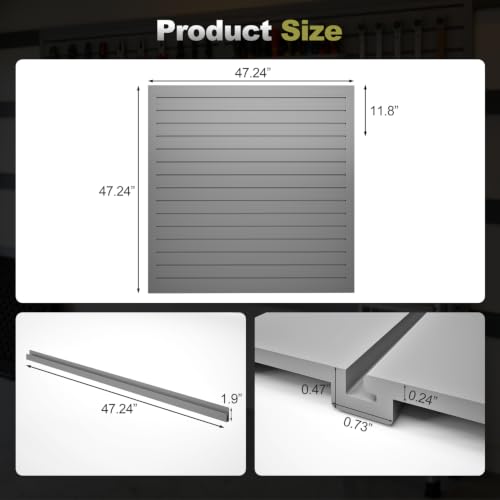 Hohuqeri Slatwall Panel Garage Wall Organizer, Grey, 4'H x 4'W - size: 4×4ft